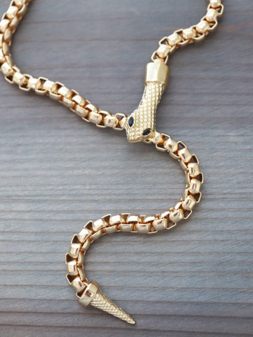 7mm Snake Style with Black Eye Rhinestone Clavicle Chain Necklace 18k Gold Plate